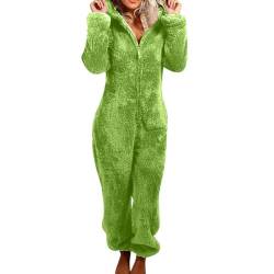 vreplrse Übergroßer Damen Fleece Pyjama. Der flauschige, langärmlige Overall aus Polyester bleibt gemütlich und süß und ist einfach zu tragen, vielseitig und weich, Grün, 5XL von vreplrse