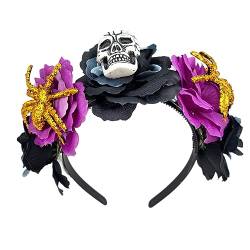 vsilay Zartes LED-Haarband mit Blumen- und Totenkopf-Motiv, dünnes Seitenhaarband, leuchtend, Blumenform, Stirnband für Mädchen, Halloween-Haarband von vsilay