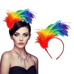 Regenbogen Haarreif, Haarreif Fasching Damen Modisches Feder Stirnband, 20er Jahre Accessoires Kopfschmuck für Mädchen und Frauen, Party-Stirnbänder für Karneval von wangjiangda