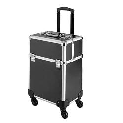 Kosmetikkoffer, Trolley Schminkkoffer, Großer Make up Koffer Rolling Make-up Train Case, Kosmetikorganiser Multikoffer Schmuckkoffer Friseurkoffer Beauty Case, 34 * 24 * 45cm, Schwarz von wanwanper