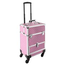 Kosmetikkoffer, Trolley Schminkkoffer, Make up Koffer Rolling Make-up Train Case, Kosmetikorganiser Friseurkoffer Multikoffer für Visagisten, Hairstylisten, Maniküre, 34 * 25 * 47cm (Rosa) von wanwanper