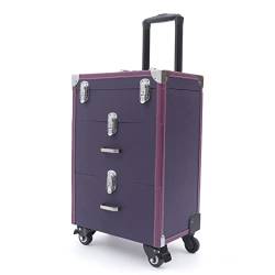 Kosmetikkoffer, Trolley Schminkkoffer, Make up Koffer Rolling Make-up Train Case, Kosmetikorganiser Friseurkoffer Multikoffer für Visagisten, Hairstylisten, Maniküre, 36 * 23 * 49cm, Lila von wanwanper