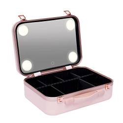 Kosmetiktasche, Kosmetikkoffer Reise Make up Tasche Schminktasche, Reisekosmetiktasche Kosmetikbox Koffer mit LED-Spiegel, für Schmuck, kosmetische Produkte, 34 * 24 * 12cm (Rosa) von wanwanper