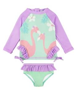 weVSwe Baby Badeanzug Mädchen Schwimmanzug Sets UV 50 Zweiteiler Langarm schutzkleidung Baby Rüschen Badeanzug Lila Flamingo 2 Jahre von weVSwe