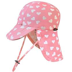 weVSwe Baby Bademütze UV Mädchen Sonnenhut Neugeborenes mit Schnur UPF 50+ Sommer Neck Flap Cap Rosa Herz 12-24 Monate von weVSwe