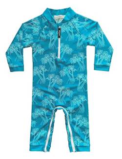 weVSwe Baby Junge Badeanzug UPF 50+ UV-Schutz Rash Guard mit Schritt Reißverschluss Sonnenanzug Palme Blau Neugeborenen 2 Jahre von weVSwe