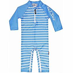 weVSwe Baby Junge Kleinkind Badeanzug UPF 50+ Sonnenschutz Recycling Stoff Einteiler Langarm Rash Guard Blaue Streifen 2 Jahre von weVSwe