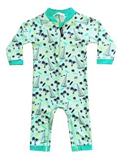 weVSwe Baby Junge Langarm Badeanzug Einteiler Sonnenanzug UPF 50+ Sonnenschutz Rash Guard Grün Segelboot Neugeborene 0-6 Monate von weVSwe