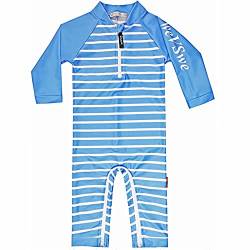 weVSwe Baby Kleinkind Junge Badeanzug UPF 50+ Sonnenschutz Rash Guard Bademode mit Schritt Reißverschluss 0-3 Jahre, blau gestreift, 86 von weVSwe