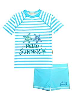 weVSwe Baby Kleinkind Mädchen Zweiteiler Rash Guard Badeanzug Set Bademode Kurzarm UPF 50+ Blau Seastar 5-6 Jahre von weVSwe