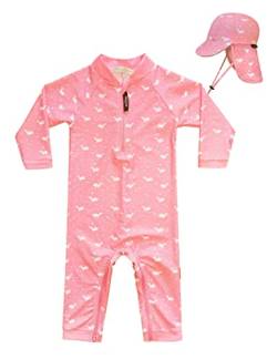 weVSwe Baby Mädchen Badeanzug UPF 50+ Langarm Schwimmmütze für Kleinkinder Rosa Wal 0-6 Monate von weVSwe