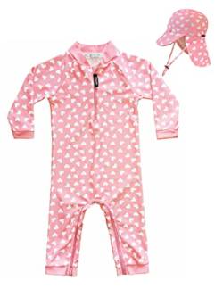 weVSwe Baby Mädchen Badeanzug UV-Schutz Einteiler mit Kleinkind Sonnenhut Flap Cap Rosa Herz 0-6 Monate von weVSwe