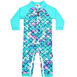 weVSwe Baby Mädchen Kleinkind Badeanzug UPF 50+ Sonnenschutz Rash Guard Bademode mit Schritt Reißverschluss 0-3 Jahre, Grüne Fischschuppen, 2 Jahre von weVSwe