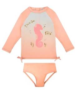 weVSwe Baby Schwimmanzug uv Schutz 2-Piece UPF 50+ Schleifenknoten Baby Bademode für Mädchen Neugeborene Sonnenanzug Strandkleidung Orange Seepferdchen 0-6 Monate von weVSwe
