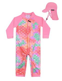 weVSwe Badeanzug Baby Rash Guard UPF 50+ UV-Schutz Langarm Sommer Sonnenhut Rosa Fischschuppen 18-24 Monate von weVSwe