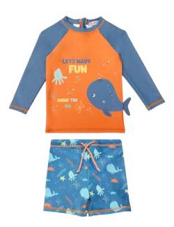 weVSwe Badeanzug Baby UV Schutz 50+ Schwimmanzug Baby Junge Zweiteilig Bade-Set Zweiteilig Badeshorts Blauer oranger Wal 3-4 Jahre von weVSwe
