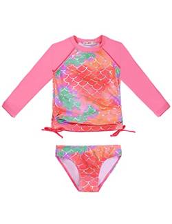 weVSwe Badeanzug Mädchen Langarm Kleinkind Zweiteiler UV Schutz Rash Guard UPF 50+ Bademode Schleifenknoten Rosa Fischschuppen 7-8 Jahre von weVSwe