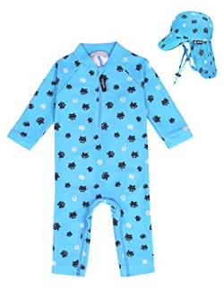 weVSwe Kleinkind Badeanzug UPF 50+ Einteiler Baby Boy Bademode UV-Schutz Rash Guard mit Sonnenhut Blaue Krabbe 0-6 Monate von weVSwe