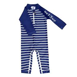 weVSwe Kleinkind Junge Badeanzug UPF 50+ Sonnenschutz Recycling Stoff Einteiler Baby Langarm Rash Guard Marineblaue Streifen 18-24 Monate von weVSwe