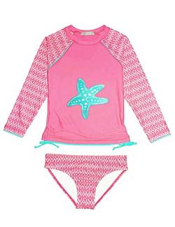 weVSwe Kleinkind Mädchen Badeanzug 2 Stück Set UPF 50+ Schutz Langarm Rash Guard Bademode Schleifenknoten Pink Starfish 10 Jahre von weVSwe