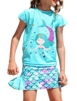 weVSwe Mädchen Badeanzug Boyshort Rock Set UPF 50+ Badeanzug Recycelter Stoff Zweiteiler UV-Schutz Sommer Strand Grün Meerjungfrau 3-4 Jahre von weVSwe