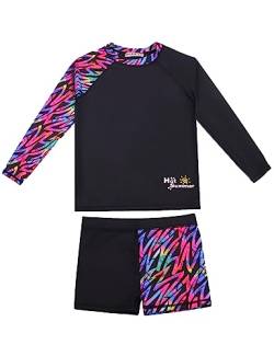 weVSwe Mädchen Rash Guard UPF 50+ Schutz Badeanzug Meerjungfrau Skala Langarm Boxershorts Zweiteiler Bademode Schwarz Regenbogen 12 Jahre von weVSwe