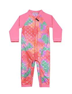 weVSwe UV Baby Badeanzug Langarm Mädchen Sonnenschutz UPF 50+ Rash Guard Einteiliger Rosa Fischschuppen Neugeborenen 0-6 Monate von weVSwe