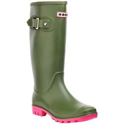 wealsex Damen Mädchen Langschaft Gummistiefel Wasserdicht rutschfest Regenstiefel Gartenstiefel Slip On Wellington Boots (Grün,EU 40) von wealsex