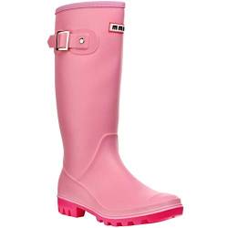 wealsex Damen Mädchen Langschaft Gummistiefel Wasserdicht rutschfest Regenstiefel Gartenstiefel Slip On Wellington Boots (Pink,EU 41) von wealsex