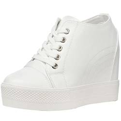 wealsex Damen Sneaker Versteckt Wedge Atmungsaktiv Lace Freizeitschuhe Gehen Turnschuhe (Weiß,39) von wealsex