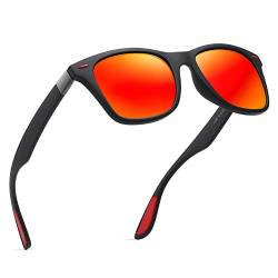 wearPro Polarisierte-Eckig-Sonnenbrille-für-Herren-Damen UV400-Schutz Polarisiert Sonnenbrillen Retro Vintage Stil Fahrradbrille Rechteckig Sunglasses für Fahren Sport(Schwarz Rot) von wearPro