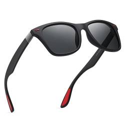 wearPro Polarisierte-Eckig-Sonnenbrille-für-Herren-Damen UV400-Schutz Polarisiert Sonnenbrillen Retro Vintage Stil Fahrradbrille Rechteckig Sunglasses für Fahren Sport(Schwarz Rot Schwarz) von wearPro