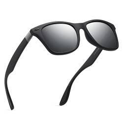 wearPro Polarisierte-Eckig-Sonnenbrille-für-Herren-Damen UV400-Schutz Polarisiert Sonnenbrillen Retro Vintage Stil Fahrradbrille Rechteckig Sunglasses für Fahren Sport(Schwarz Silber) von wearPro