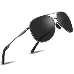 wearPro Sonnenbrille-Herren-Damen-Polarisiert Premium Metallrahmen Sonnenbrillen Unisex mit UV400 Schutz Vintage Schwarz Fahrerbrille (2-Grauer Rahmen/Schwarze Linsen) von wearPro