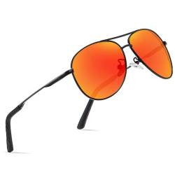 wearPro Sonnenbrille-Herren-Damen-Polarisiert Premium Metallrahmen Sonnenbrillen Unisex mit UV400 Schutz Vintage Schwarz Fahrerbrille (2-Schwarzer Rahmen/Rot Spiegel) von wearPro