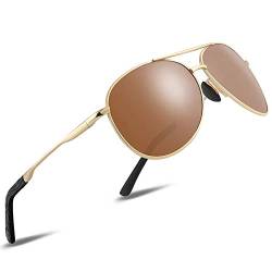 wearPro Sonnenbrille-Herren-Damen-Polarisiert Premium Metallrahmen Sonnenbrillen Unisex mit UV400 Schutz Vintage Schwarz Fahrerbrille (3-Gold Rahmen/Braune Linsen) von wearPro