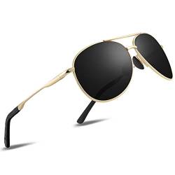 wearPro Sonnenbrille-Herren-Damen-Polarisiert Premium Metallrahmen Sonnenbrillen Unisex mit UV400 Schutz Vintage Schwarz Fahrerbrille (3-Gold Rahmen/Schwarze Linsen) von wearPro