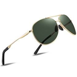 wearPro Sonnenbrille-Herren-Damen-Polarisiert Premium Metallrahmen Sonnenbrillen Unisex mit UV400 Schutz Vintage Schwarz Fahrerbrille (4-Gold Rahmen/Grüne Linsen) von wearPro