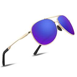 wearPro Sonnenbrille-Herren-Damen-Polarisiert Premium Metallrahmen Sonnenbrillen Unisex mit UV400 Schutz Vintage Schwarz Fahrerbrille (5-Gold Rahmen/Dunkel blaue Spiegel) von wearPro