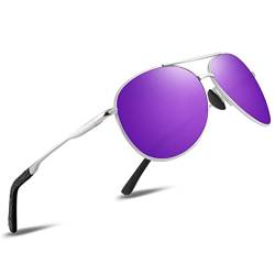 wearPro Sonnenbrille-Herren-Damen-Polarisiert Premium Metallrahmen Sonnenbrillen Unisex mit UV400 Schutz Vintage Schwarz Fahrerbrille (5-Silberner Rahmen/Lila Spiegel) von wearPro