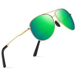wearPro Sonnenbrille-Herren-Damen-Polarisiert Premium Metallrahmen Sonnenbrillen Unisex mit UV400 Schutz Vintage Schwarz Fahrerbrille (6-Gold Rahmen/Grüner Spiegel) von wearPro