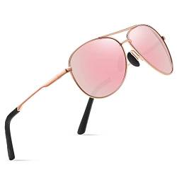wearPro Sonnenbrille-Herren-Damen-Polarisiert Premium Metallrahmen Sonnenbrillen Unisex mit UV400 Schutz Vintage Schwarz Fahrerbrille (6-Rose Gold Rahmen/Rosa Spiegel) von wearPro