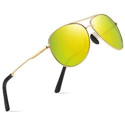 wearPro Sonnenbrille-Herren-Damen-Polarisiert Premium Metallrahmen Sonnenbrillen Unisex mit UV400 Schutz Vintage Schwarz Fahrerbrille (7-Gold Rahmen/Gold Spiegel) von wearPro