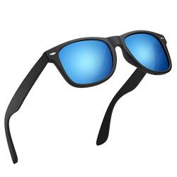 wearPro Sonnenbrille-Herren-Damen-Polarisiert-Rechteckig-Sonnenbrillen Unisex Retro Klassische Vintage Polarisierte Brille UV400 Schutz Classic Sunglasses Eckig für Fahren (3-schwarz Hellblau) von wearPro