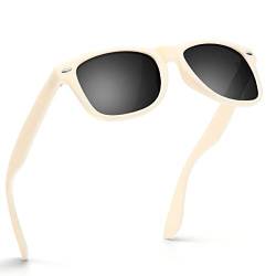 wearPro Sonnenbrille-Herren-Damen-Polarisiert-Rechteckig-Sonnenbrillen Unisex Retro Klassische Vintage Polarisierte Brille UV400 Schutz Classic Sunglasses Eckig für Fahren (Beige Rahmen Grau) von wearPro