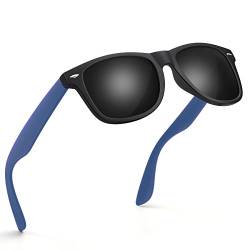 wearPro Sonnenbrille-Herren-Damen-Polarisiert-Rechteckig-Sonnenbrillen Unisex Retro Klassische Vintage Polarisierte Brille UV400 Schutz Classic Sunglasses Eckig für Fahren (Schwarzer Blaues Bein Grau) von wearPro
