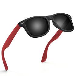 wearPro Sonnenbrille-Herren-Damen-Polarisiert-Rechteckig-Sonnenbrillen Unisex Retro Klassische Vintage Polarisierte Brille UV400 Schutz Classic Sunglasses Eckig für Fahren (Schwarzer Rotes Bein Grau) von wearPro