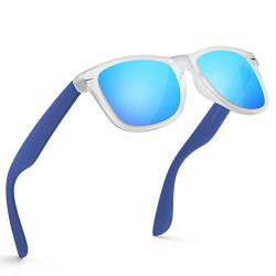 wearPro Sonnenbrille-Herren-Damen-Polarisiert-Rechteckig-Sonnenbrillen Unisex Retro Klassische Vintage Polarisierte Brille UV400 Schutz Classic Sunglasses Eckig für Fahren (Weißer Rahmen Blaues Blau) von wearPro