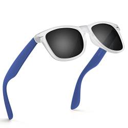 wearPro Sonnenbrille-Herren-Damen-Polarisiert-Rechteckig-Sonnenbrillen Unisex Retro Klassische Vintage Polarisierte Brille UV400 Schutz Classic Sunglasses Eckig für Fahren (Weißer Rahmen Blaues Grau) von wearPro