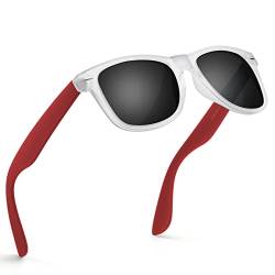 wearPro Sonnenbrille-Herren-Damen-Polarisiert-Rechteckig-Sonnenbrillen Unisex Retro Klassische Vintage Polarisierte Brille UV400 Schutz Classic Sunglasses Eckig für Fahren (Weißer Rahmen Rotes Grau) von wearPro